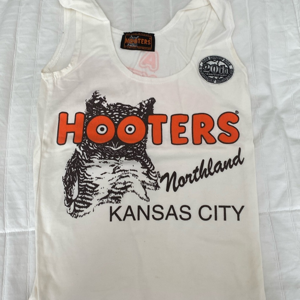 White Hooters Girl Uniform Shirt. XS Kansas City. 20th Anniversary Shirt